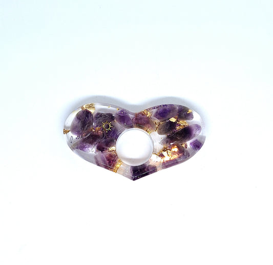 Bague de lecture orgonite Cœur - Améthyste, soleil ou étoile, or
