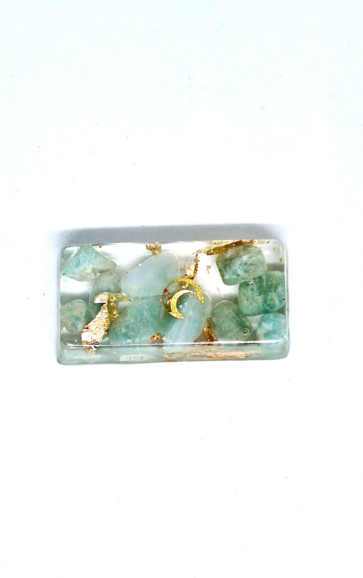 Orgonite lingot - Amazonite, soleil, lune, infini ou étoile, or