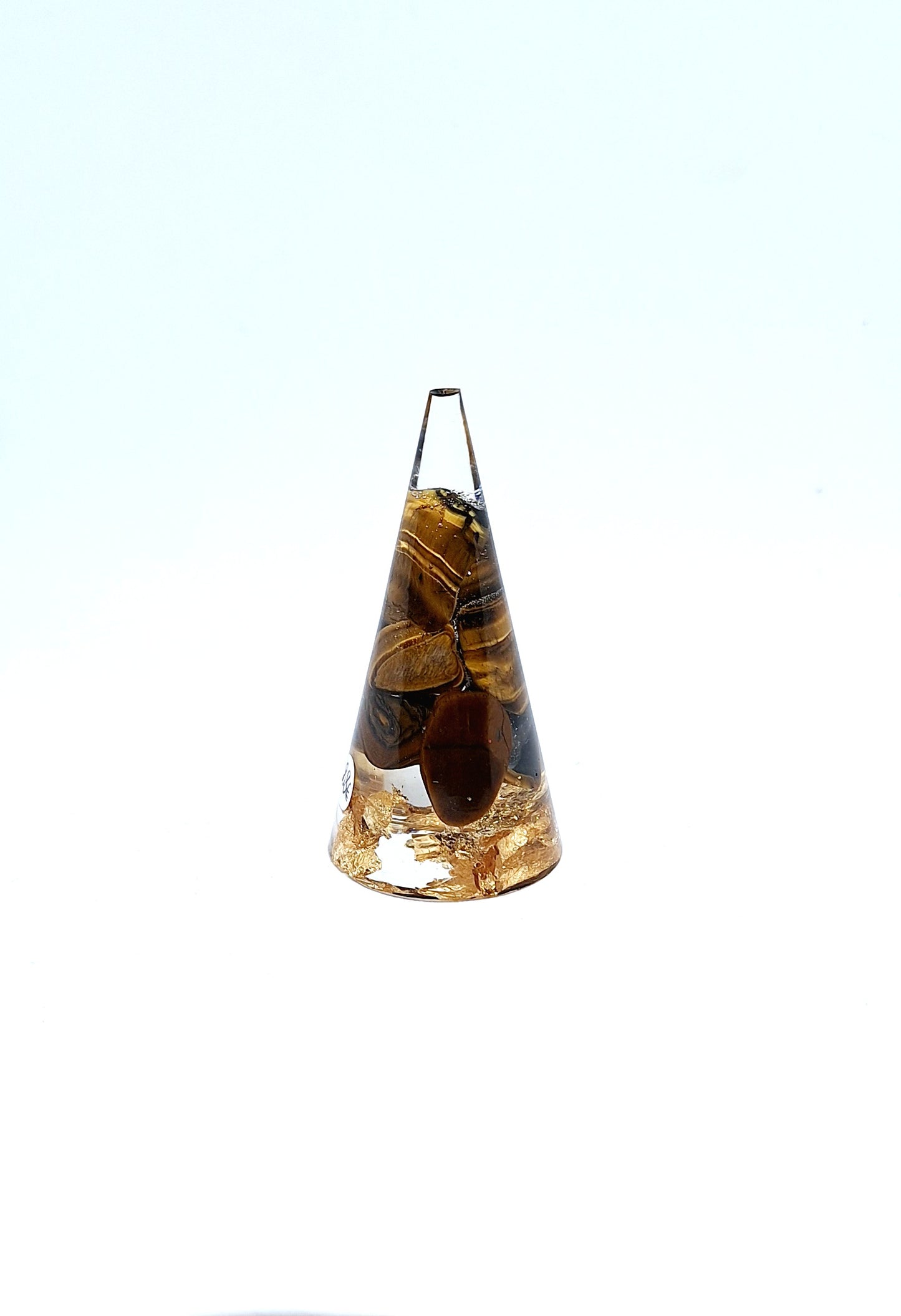 Orgonite cône M - Œil de tigre, soleil, or