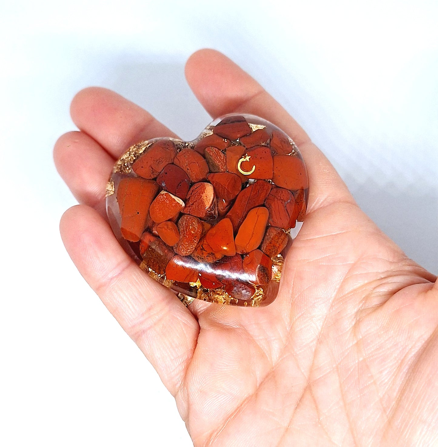 Orgonite Cœur M - Jaspe rouge, or, lune ❤️