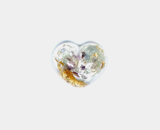Orgonite Cœur S - Fluorite, or, lune ou soleil 💜💚