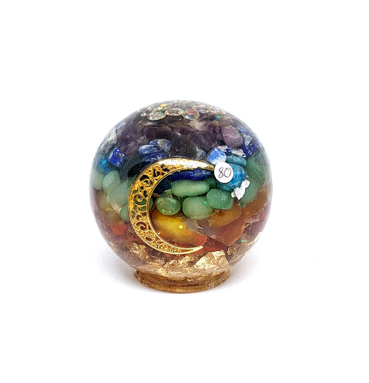 Orgonite Sphère de rééquilibrage global et d'harmonisation des chakras XL - Lune, or