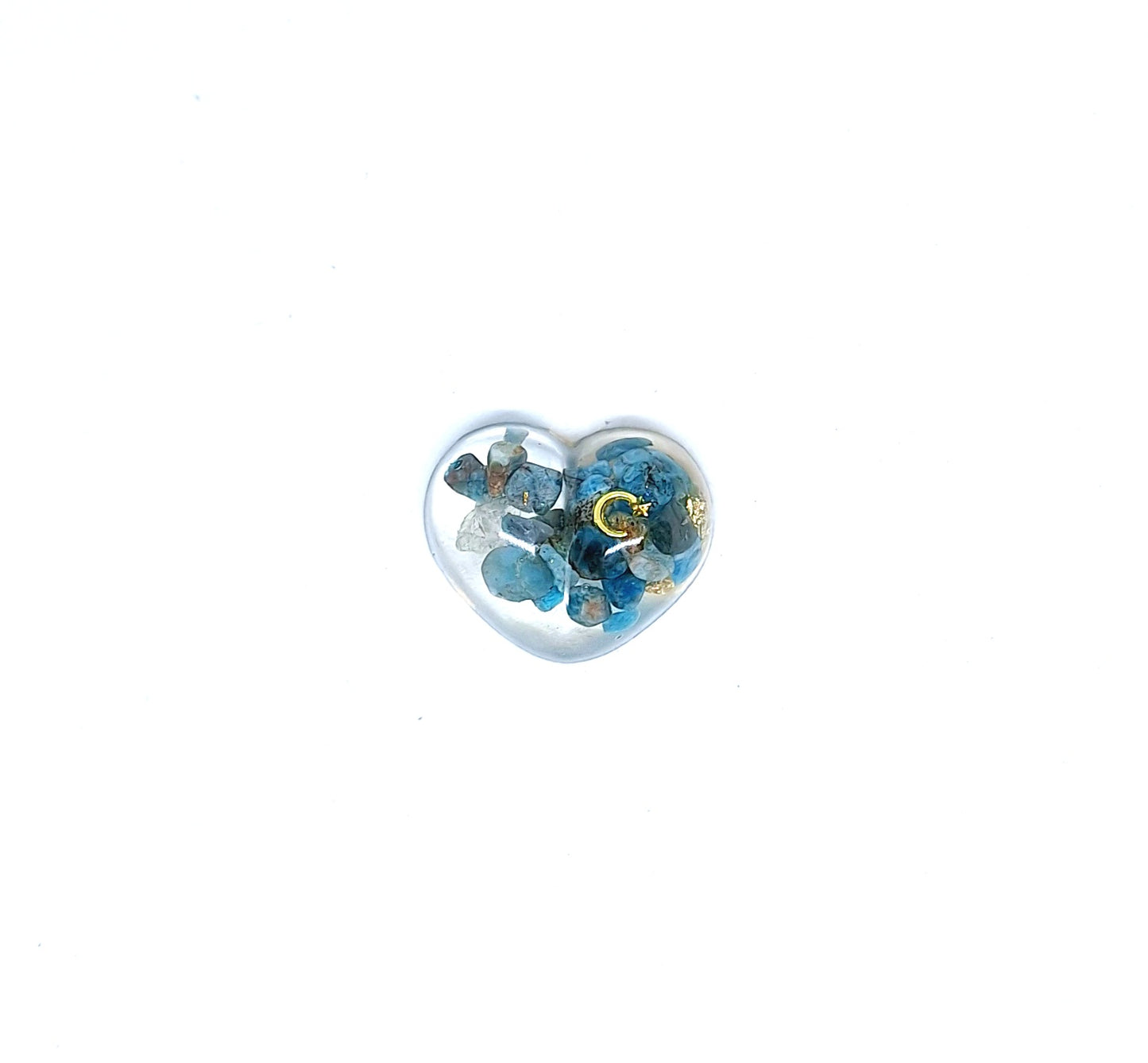 Orgonite Cœur S - Apatite, or, lune ou soleil 🩵