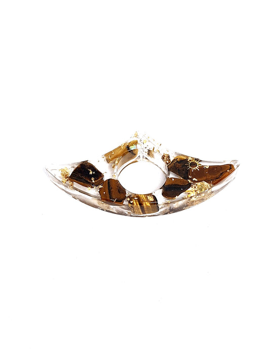 Bague de lecture orgonite - Œil de tigre, soleil, or