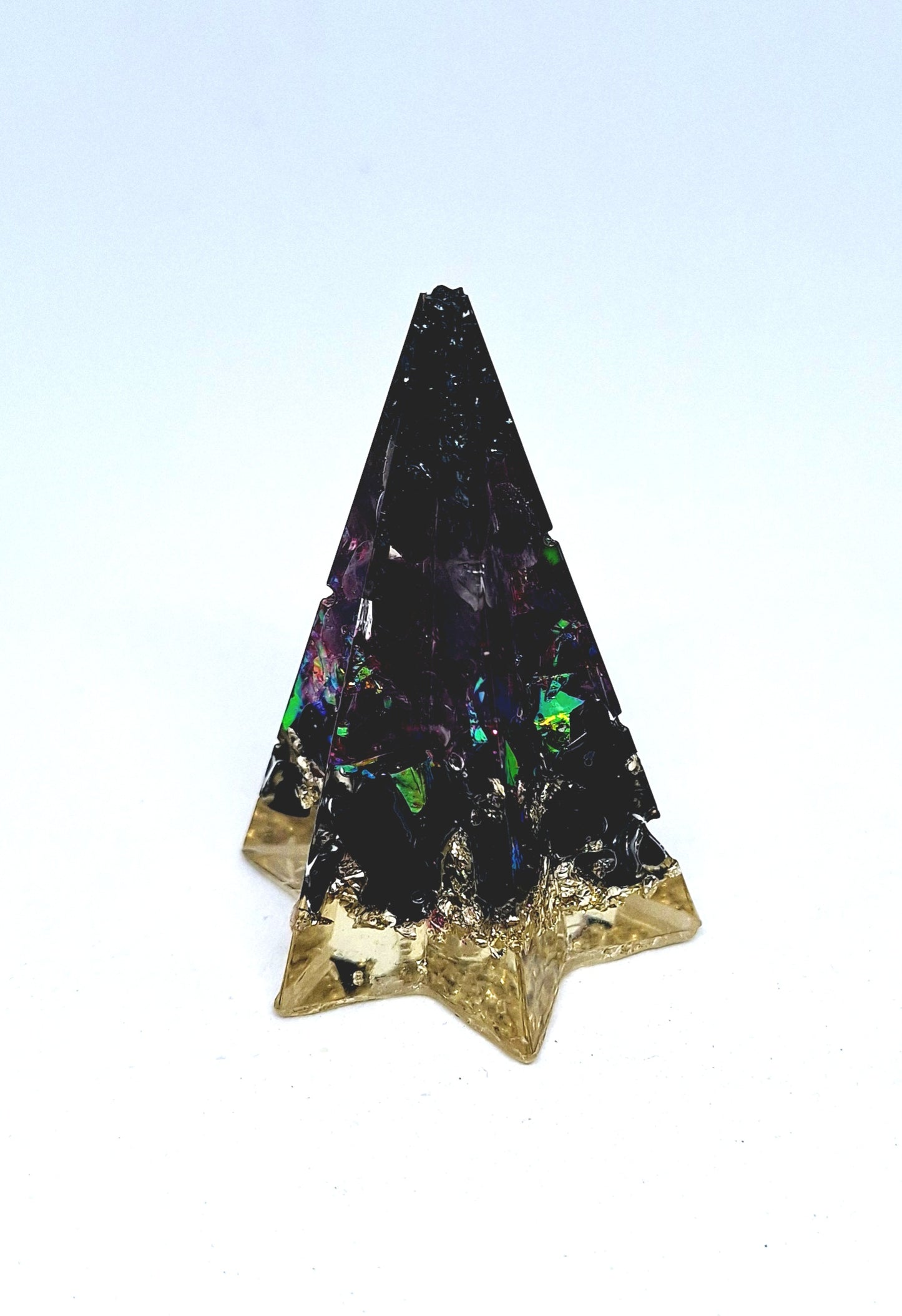 Orgonite - Poligone étoilée, fleur de vie, améthyste et obsidienne, aluminium