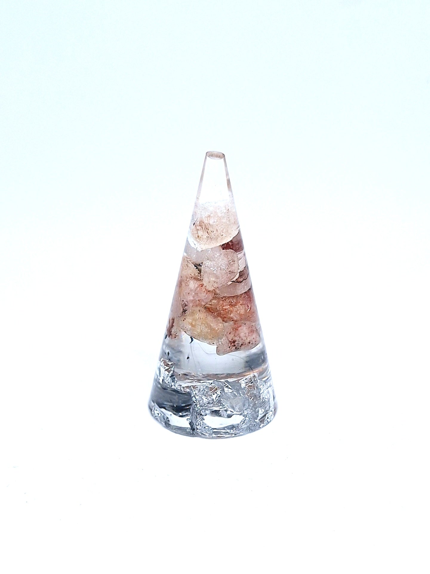 Orgonite cône M - Quartz hematoïde, soleil, aluminium