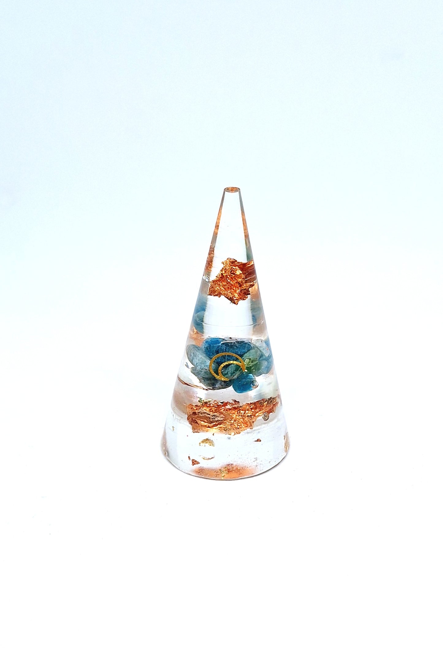 Orgonite cône M - Apatite, lune, or ou cuivre