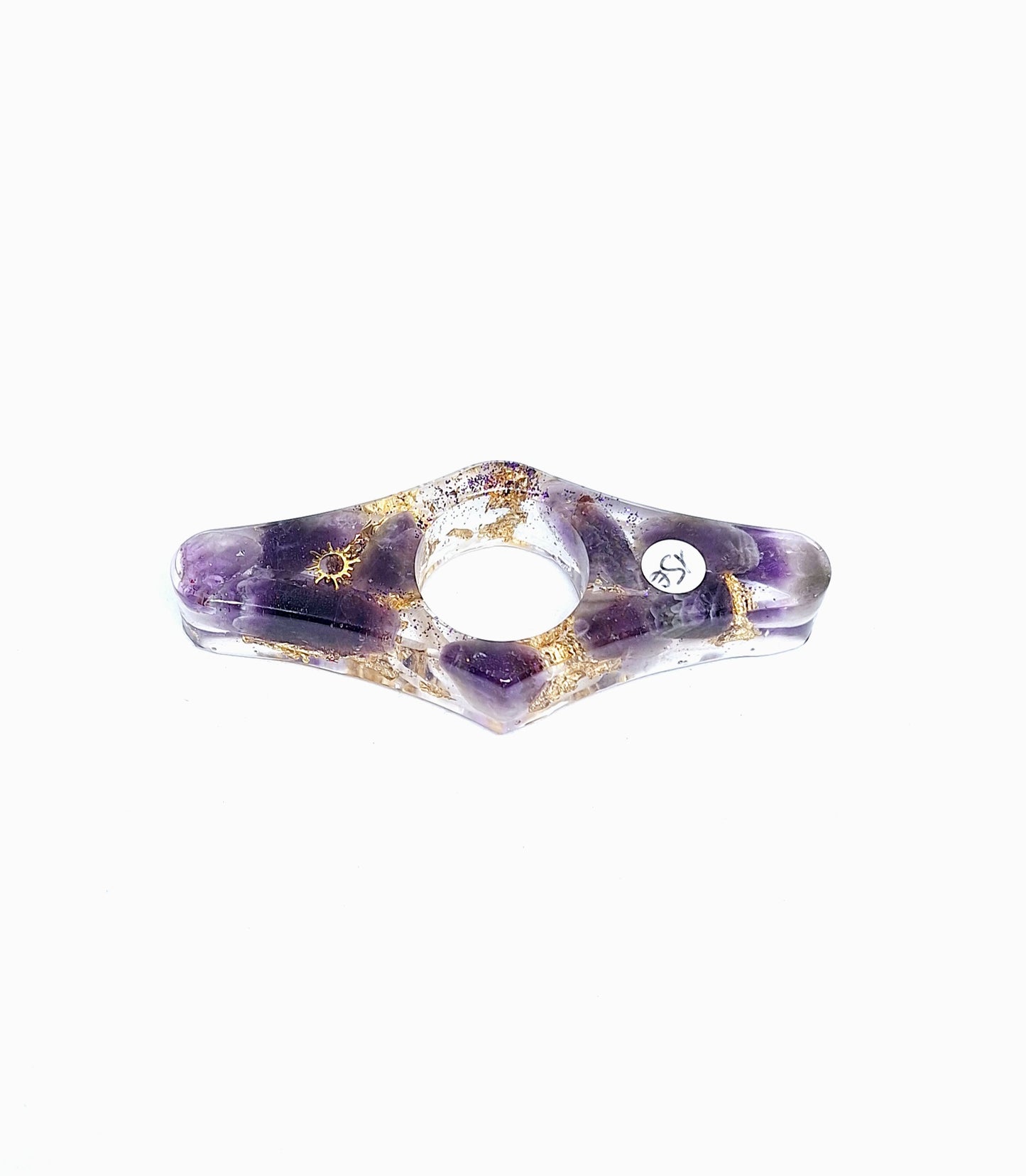 Bague de lecture orgonite - Améthyste, soleil, or