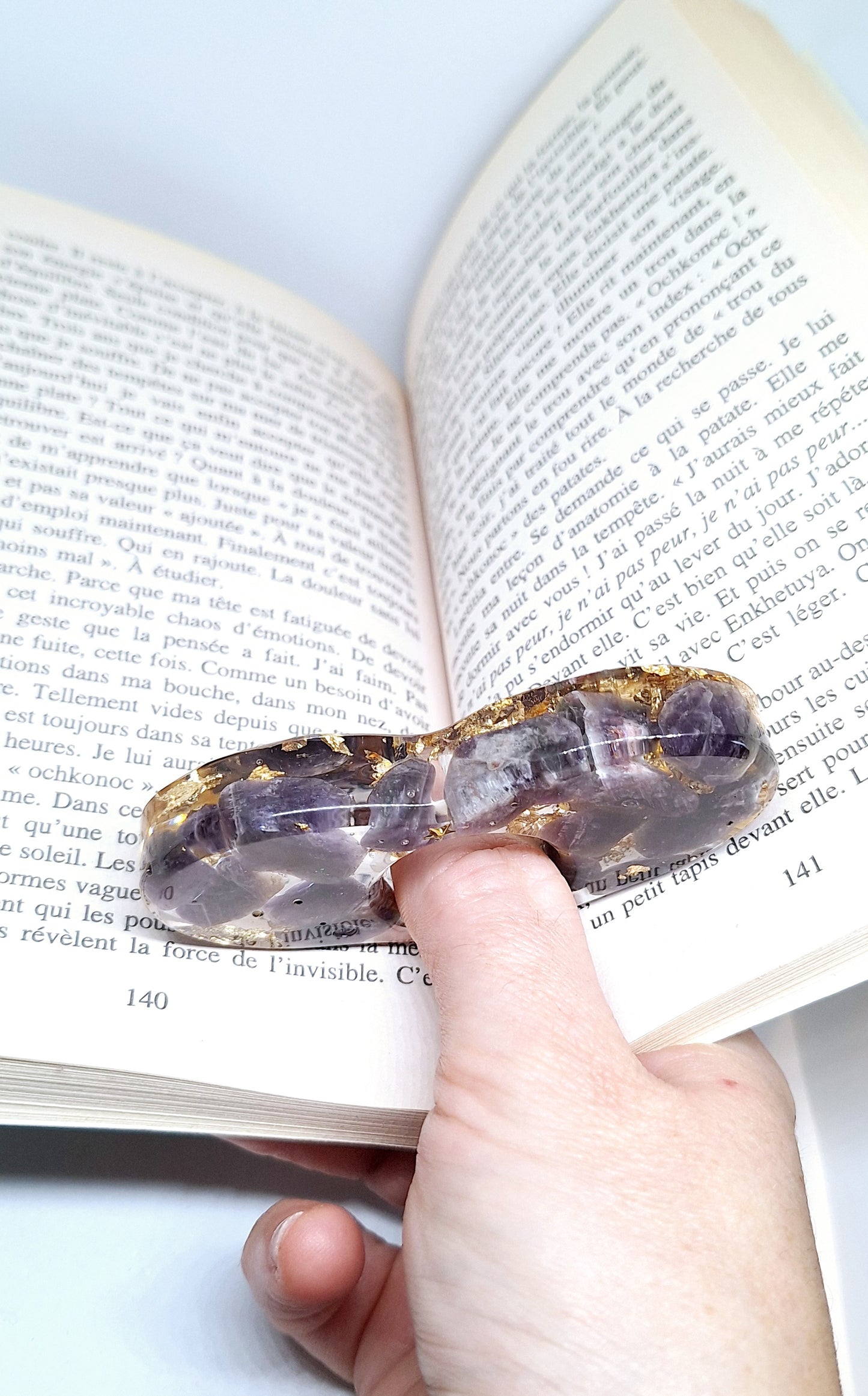 Bague de lecture orgonite Cœur - Améthyste, soleil ou étoile, or