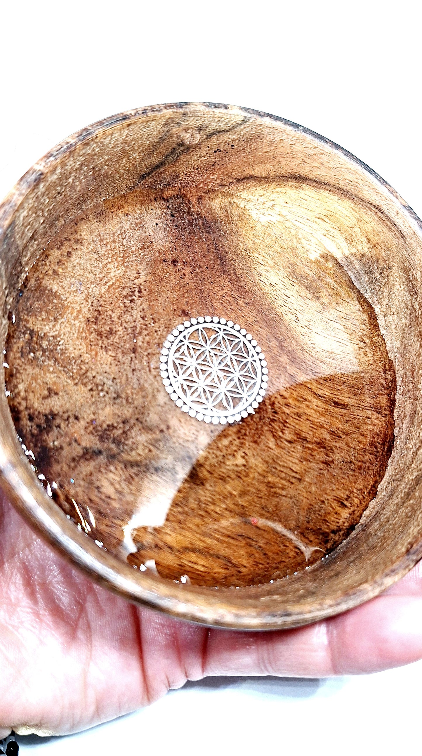 Plateau de rechargement bois S - Fleur de vie dorée