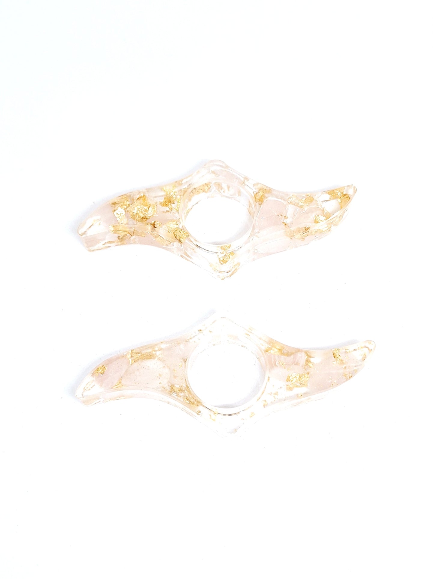 Bague de lecture orgonite - Quartz rose, soleil ou lune, or