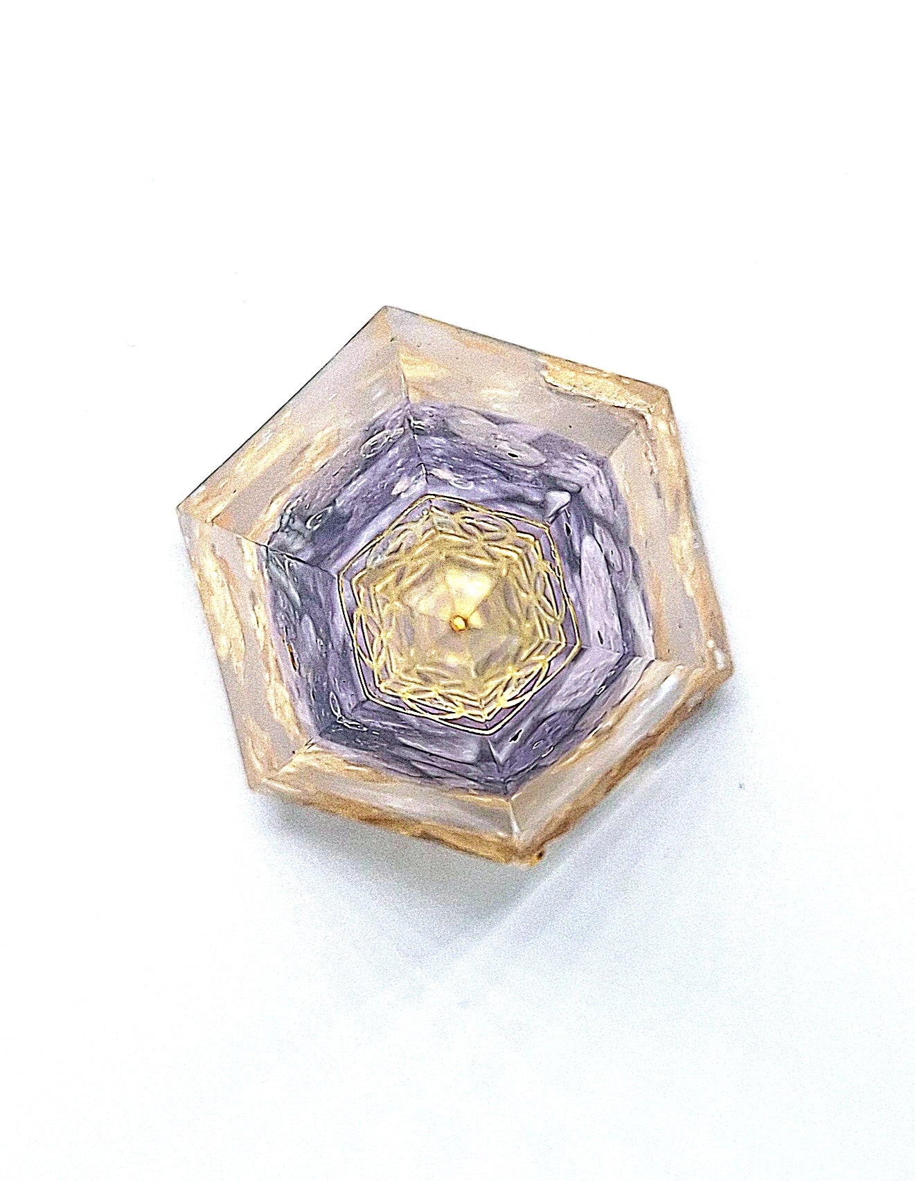 Orgonite - Pyramide pentagonale XL, graine de vie, lépidolite, or