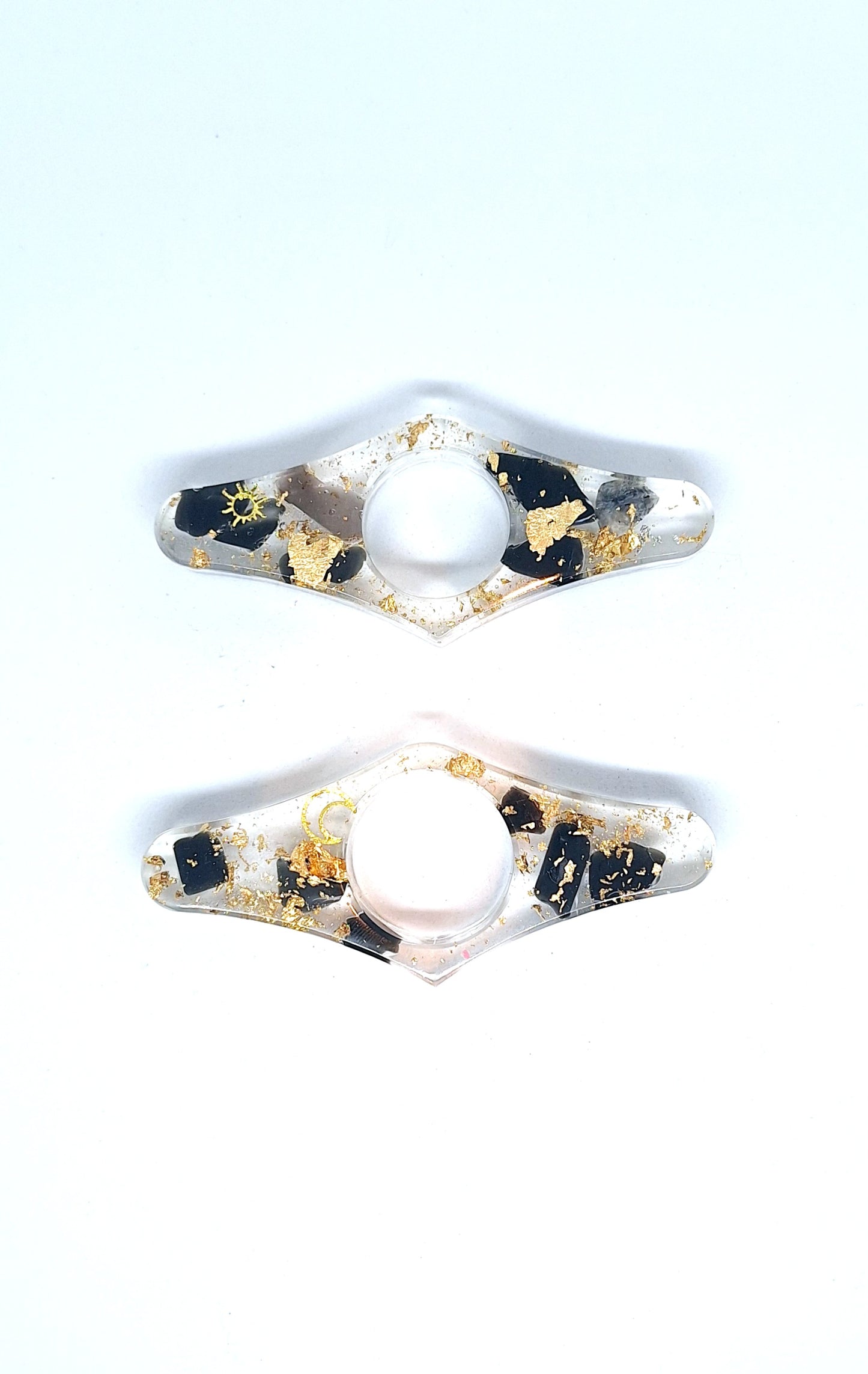 Bague de lecture orgonite - Obsidienne, soleil ou lune, or