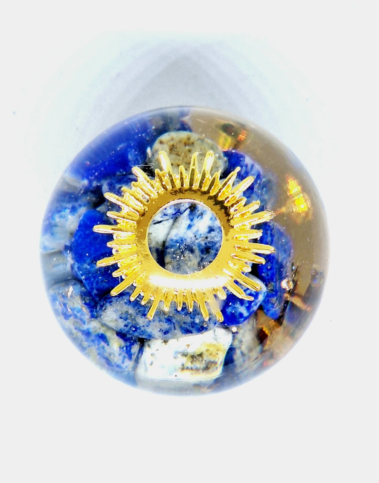 Orgonite Sphère M - Lapis-lazuli, soleil, or