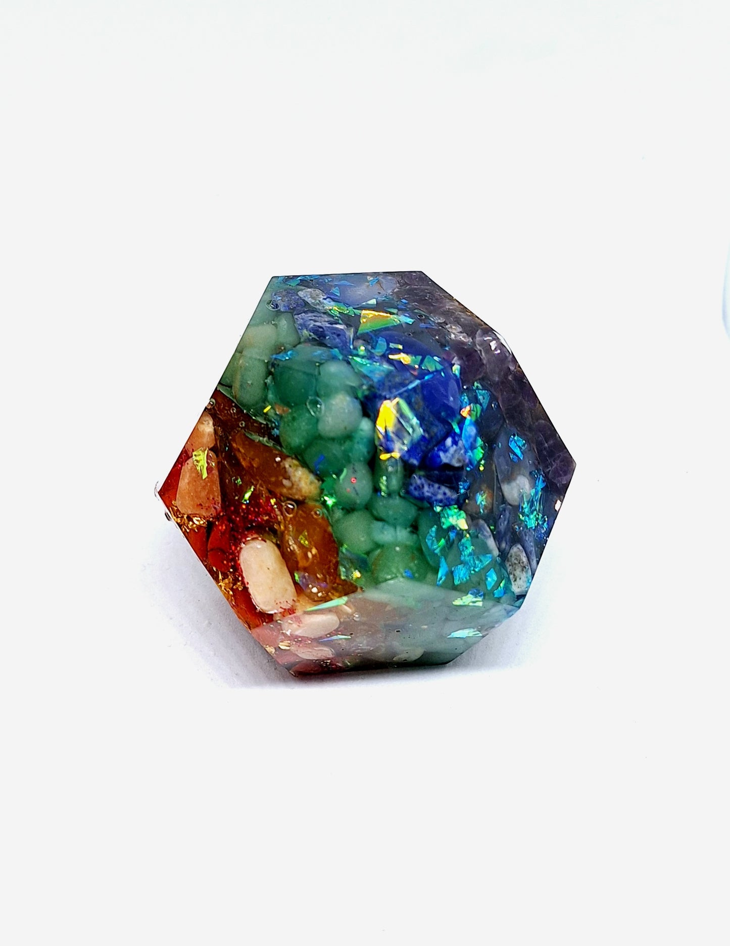 Orgonite Dodécagone de rééquilibrage global et d'harmonisation des chakras XL - Soleil et aluminium doré