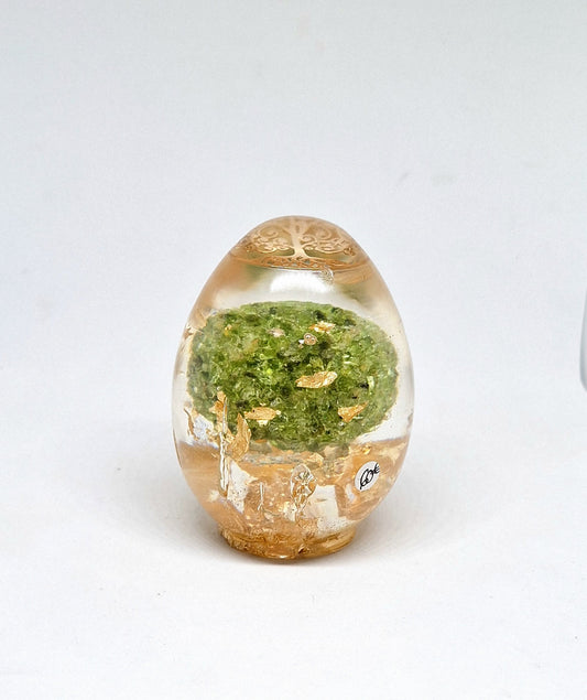 Orgonite Œuf XL - Olivine, arbre de vie, or