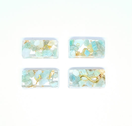 Orgonite lingot - Amazonite, soleil, lune, infini ou étoile, or