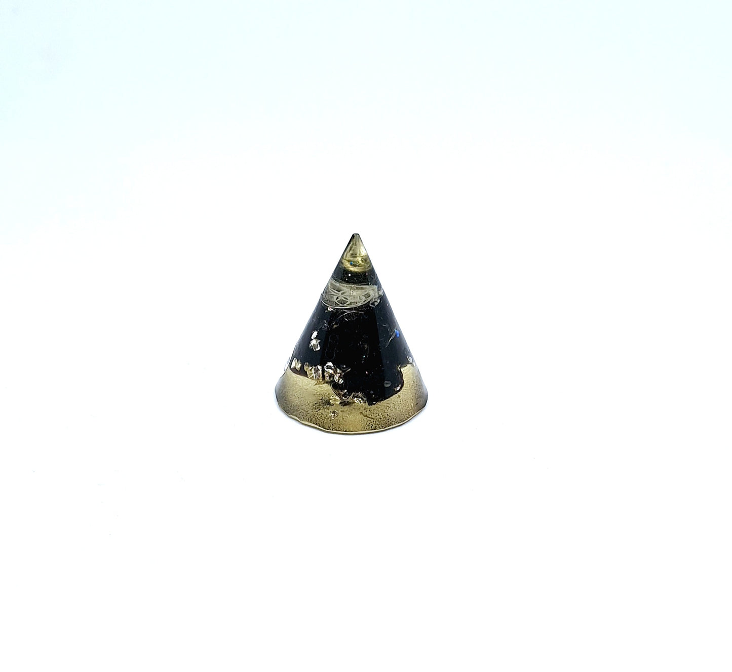 Orgonite cône S - Obsidienne, fleur de vie, aluminium