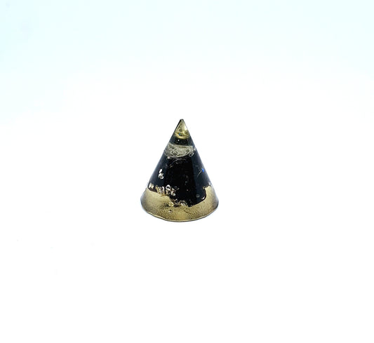 Orgonite cône S - Obsidienne, fleur de vie, aluminium