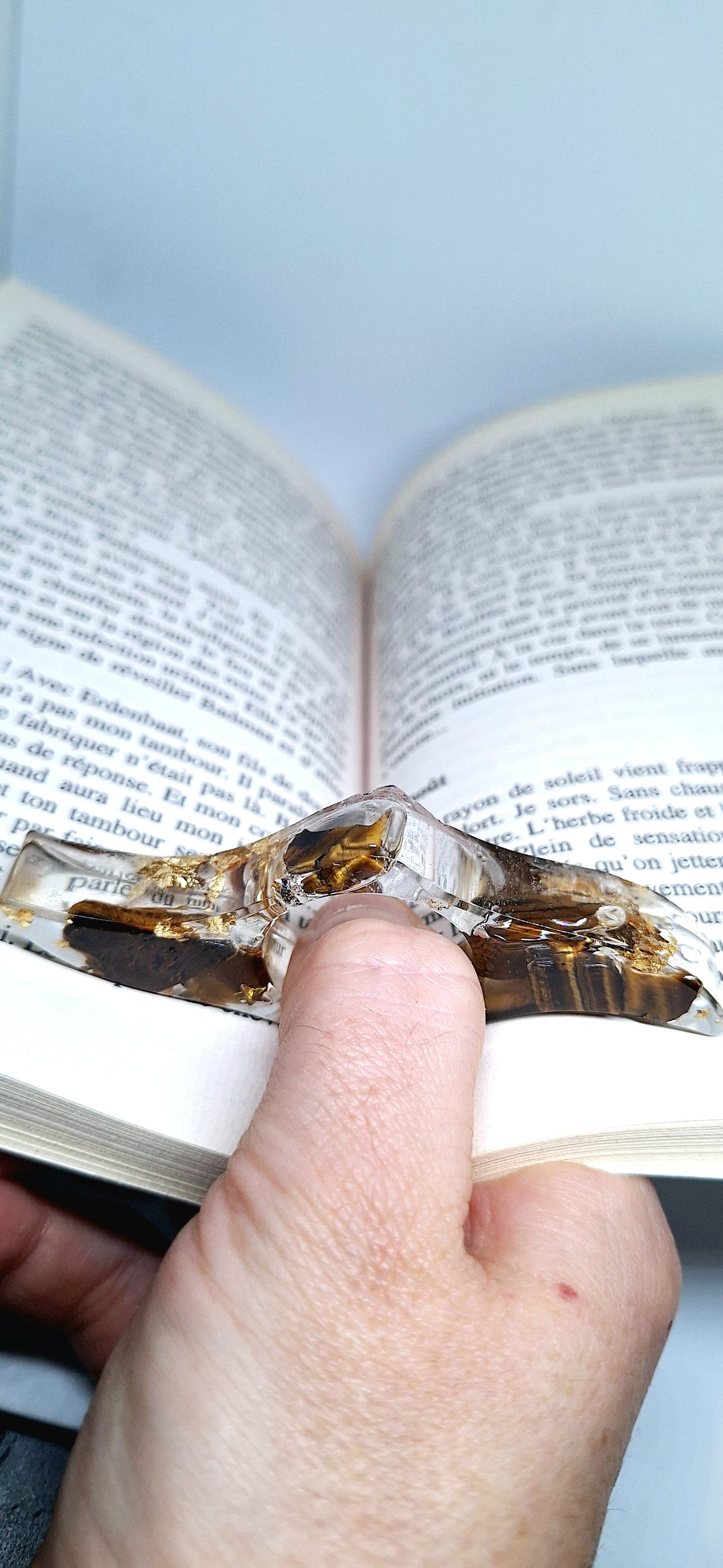 Bague de lecture orgonite - Œil de tigre, étoile, or
