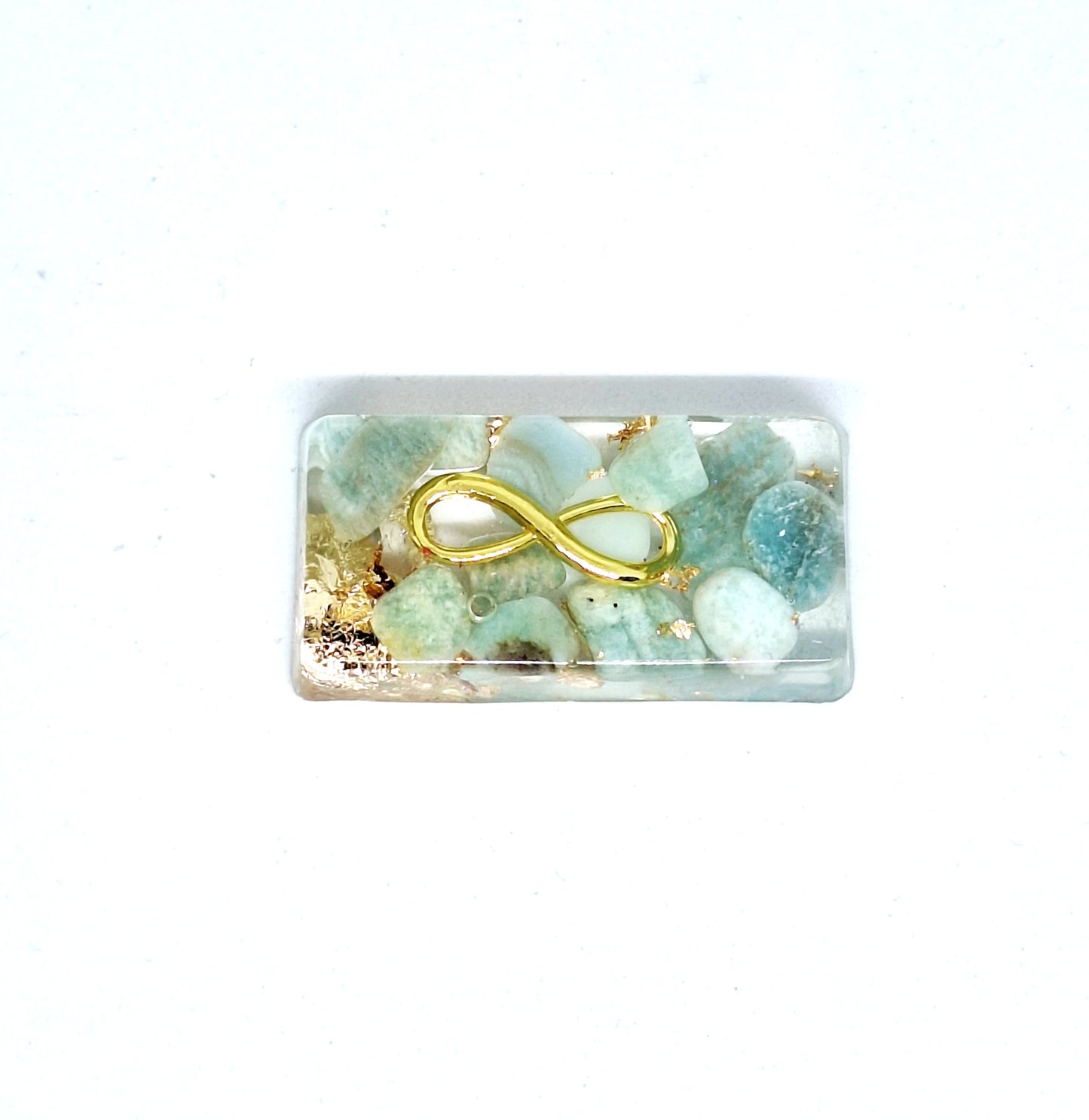 Orgonite lingot - Amazonite, soleil, lune, infini ou étoile, or