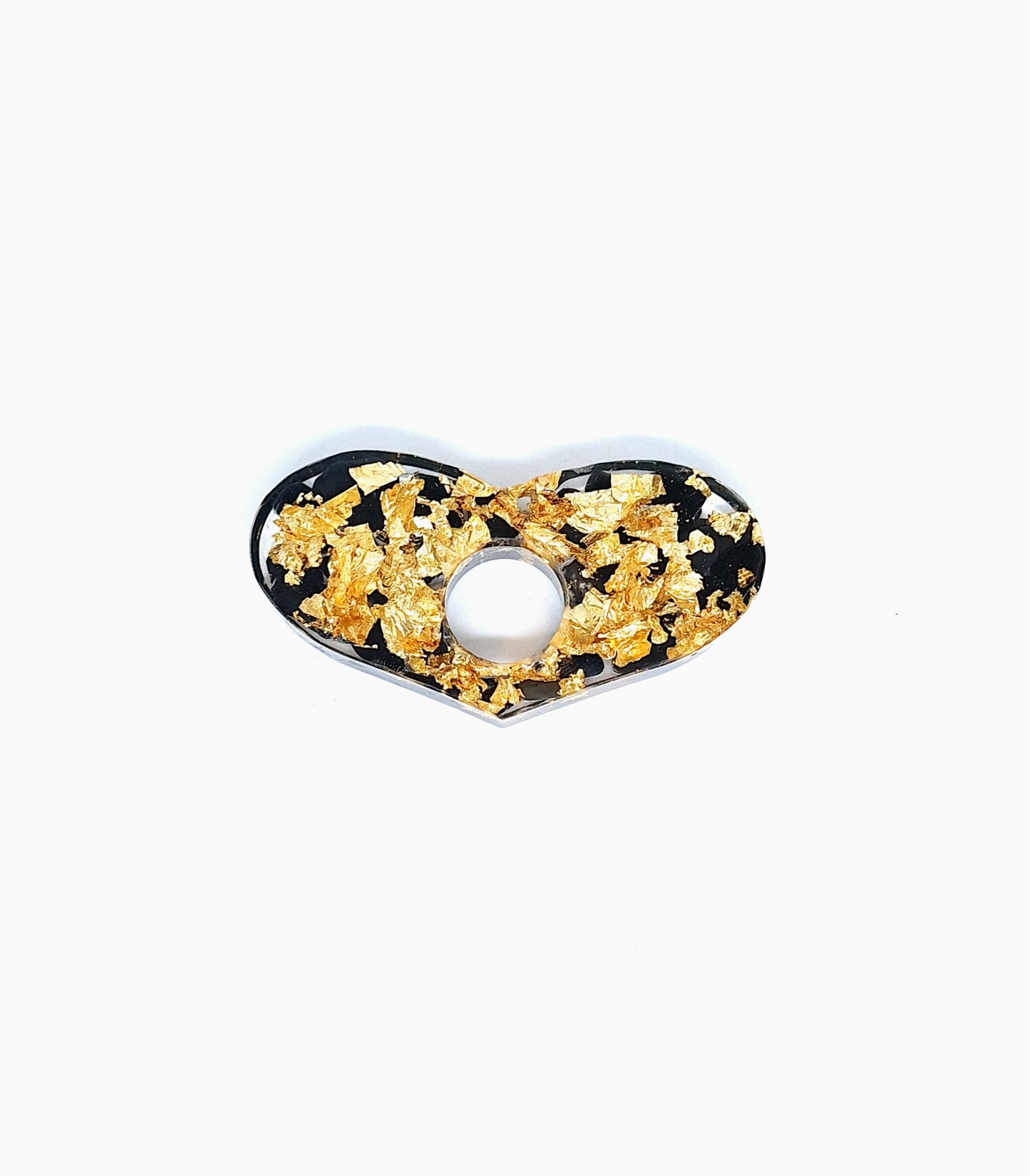 Bague de lecture orgonite Cœur - Obsidienne, lune et étoile, or