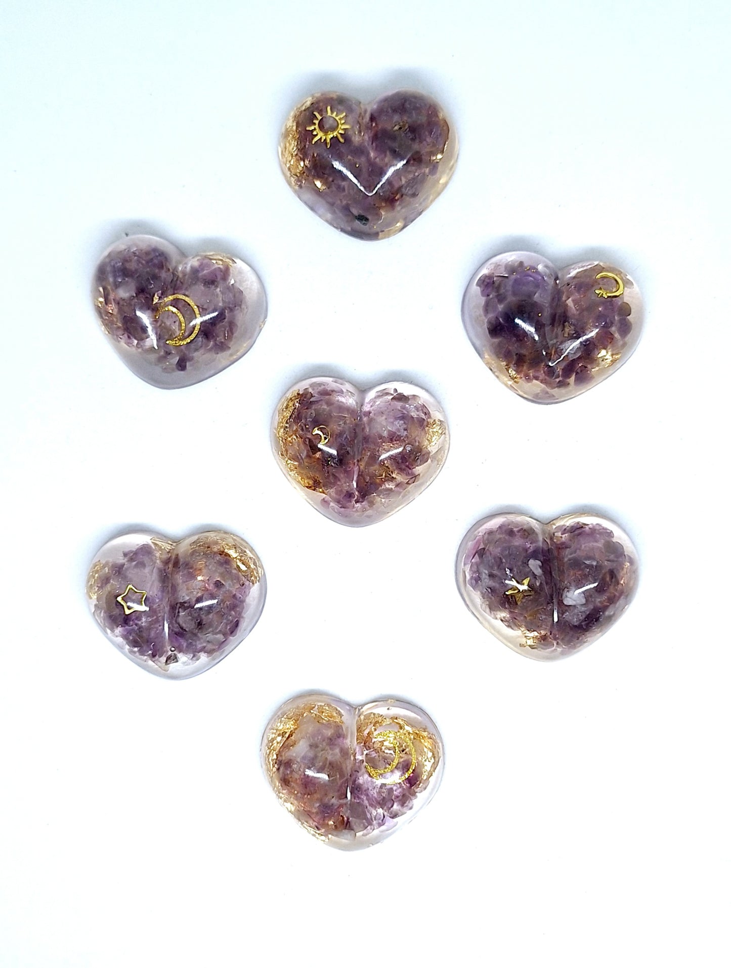 Orgonite Cœur S - Améthyste, or, lune, étoile ou soleil 💜