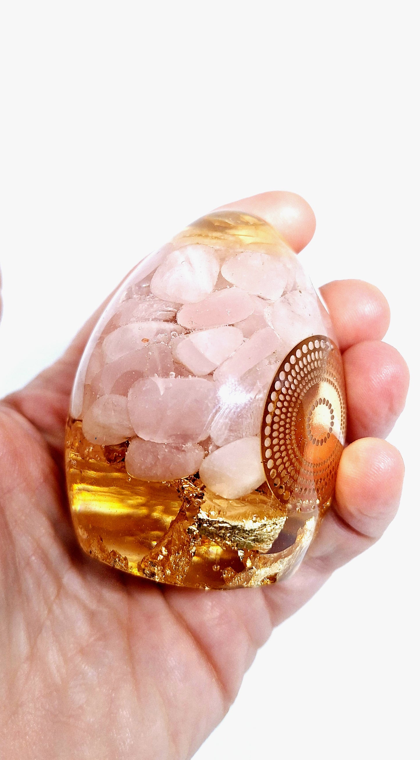 Orgonite Œuf L - Quartz rose, mandala, or