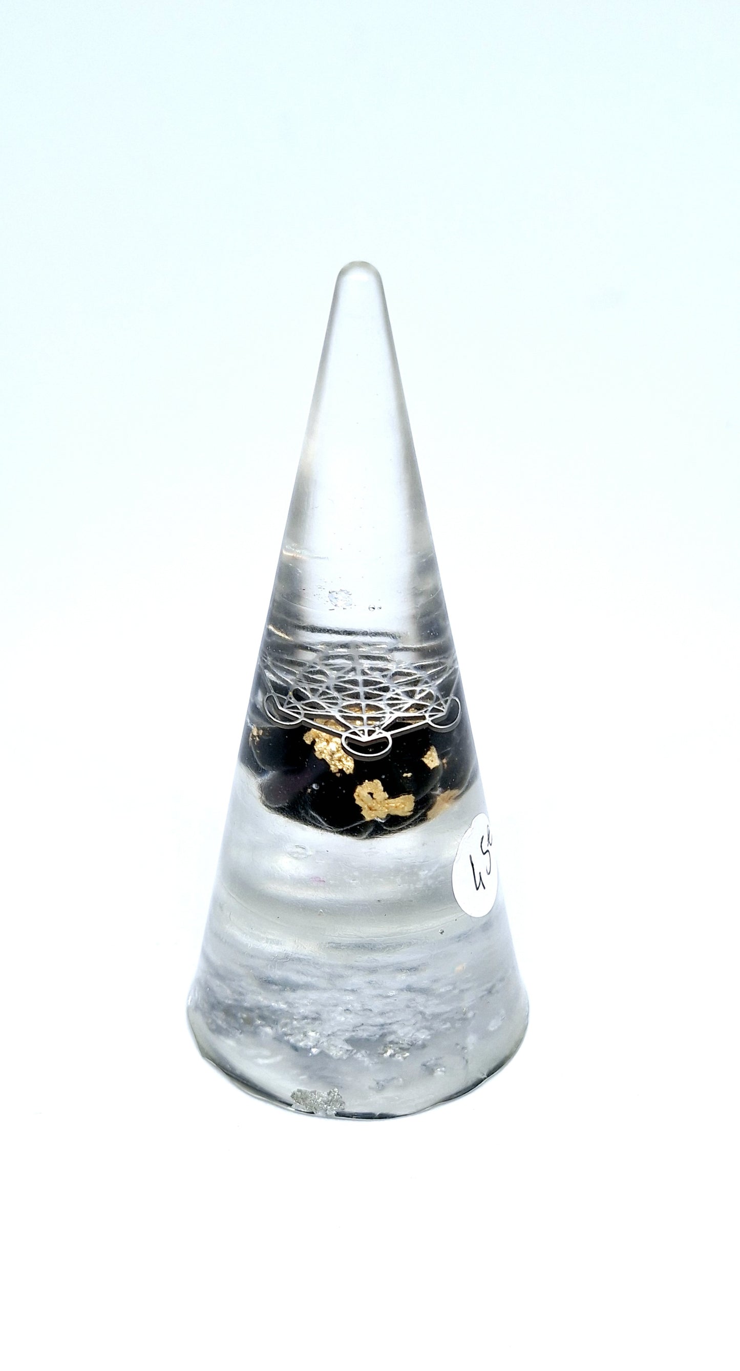 Orgonite cône XL - Obsidienne, Métatron et or, aluminium