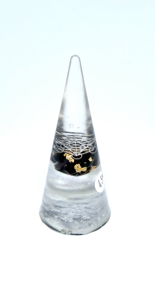 Orgonite cône XL - Obsidienne, Métatron et or, aluminium