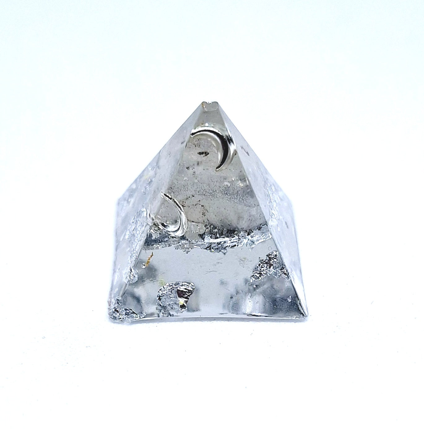 Orgonite pyramide XXS - Pierre de lune, aluminium 🩶