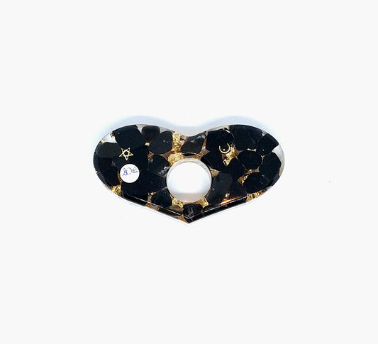 Bague de lecture orgonite Cœur - Obsidienne, lune et étoile, or