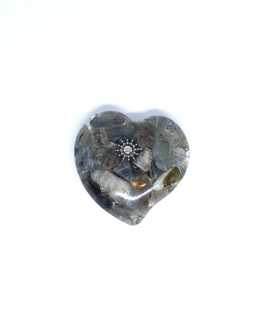 Orgonite Cœur M - Pierre de lune, aluminium, soleil 🩶