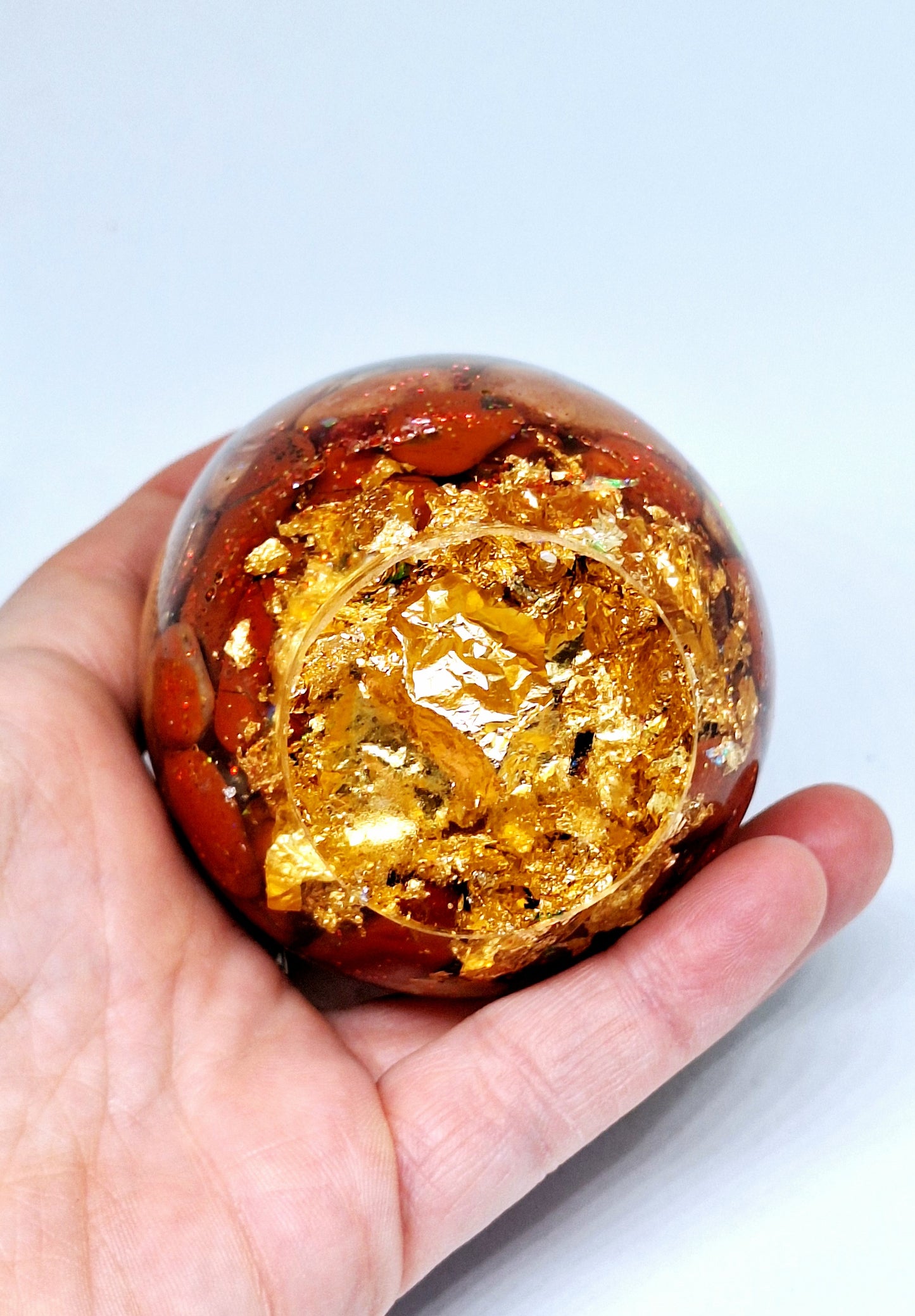Œuf XL - Orgonite de rééquilibrage global et d'harmonisation des chakras, mandala, or