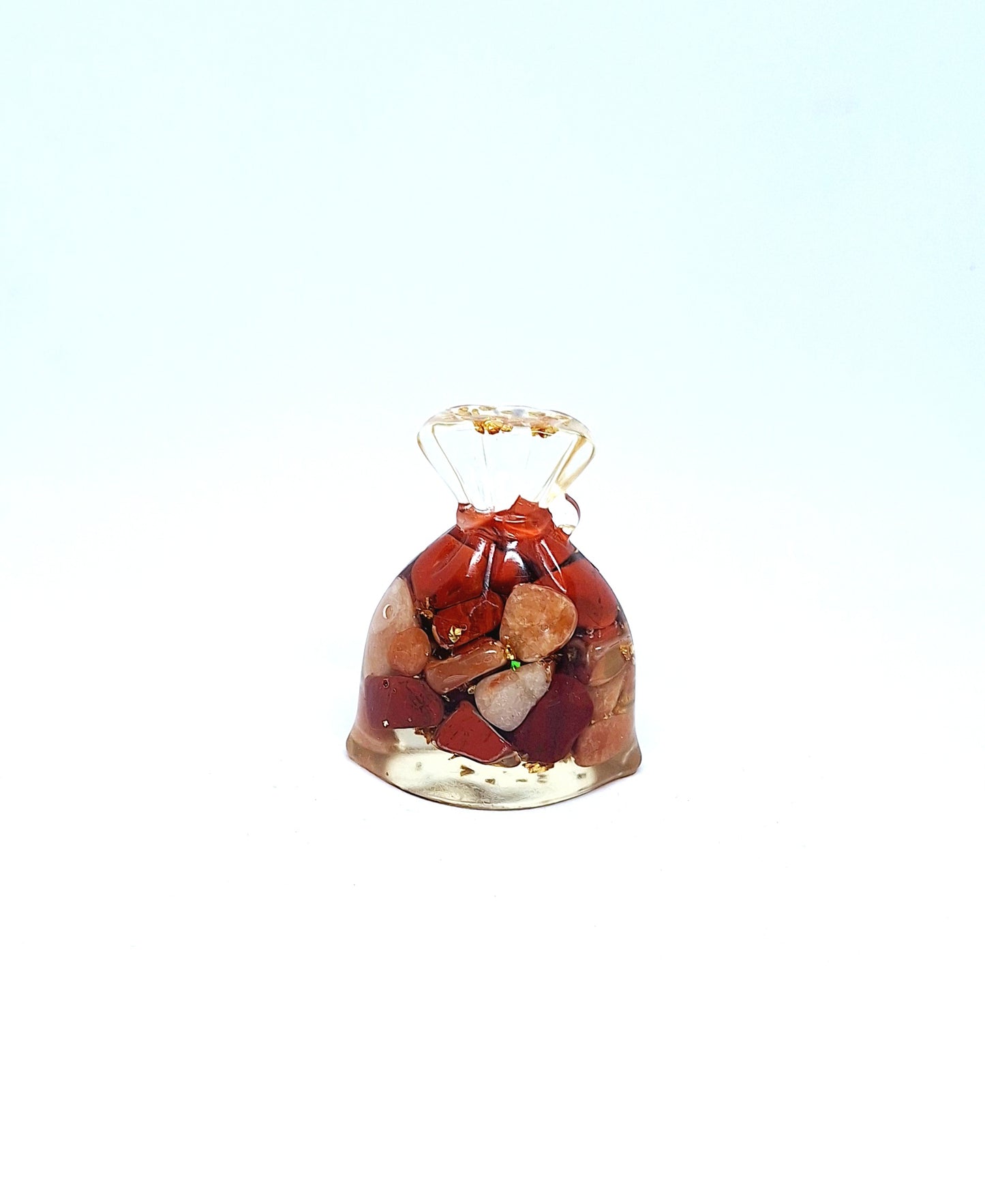 Orgonite Sachet - Jaspe rouge et aventurine orange, graine de vie, aluminium doré
