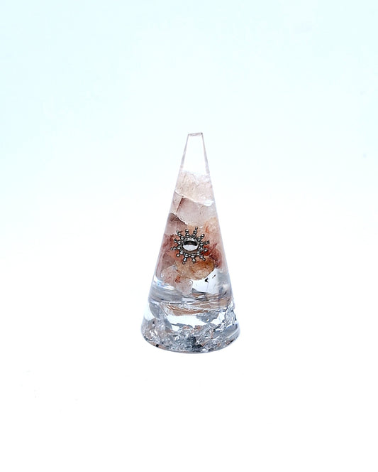 Orgonite cône M - Quartz hematoïde, soleil, aluminium