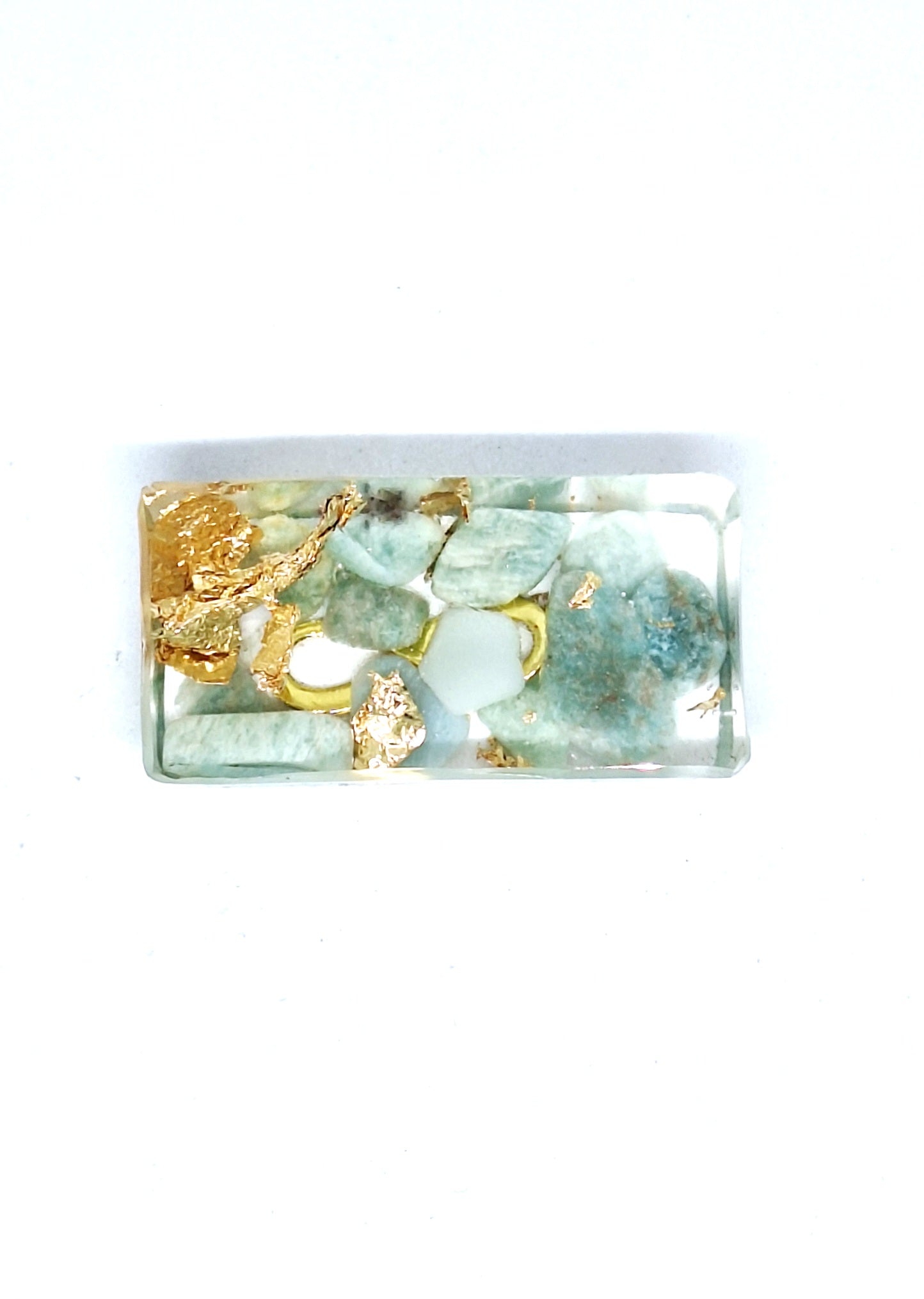 Orgonite lingot - Amazonite, soleil, lune, infini ou étoile, or