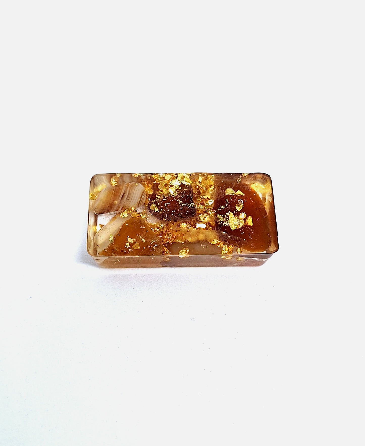 Orgonite lingot - Agate jaune, cœur, acier doré