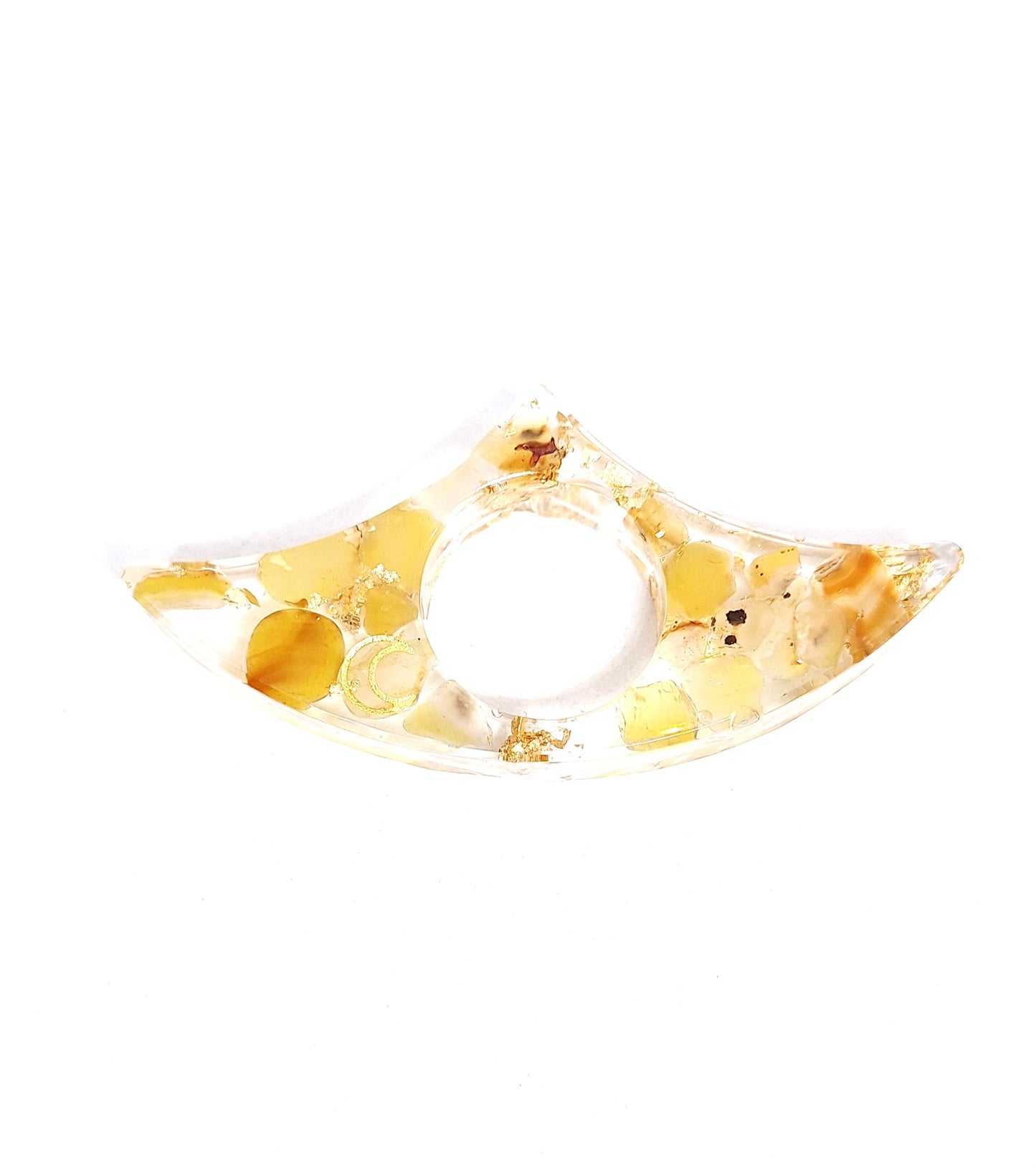Bague de lecture orgonite Cœur - Agate jaune, soleil ou lune, or