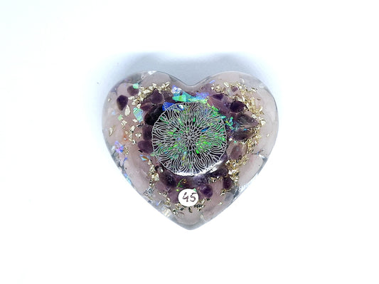 Orgonite Cœur XL - Améthyste et quartz rose, aluminium, mandala 💜🩷