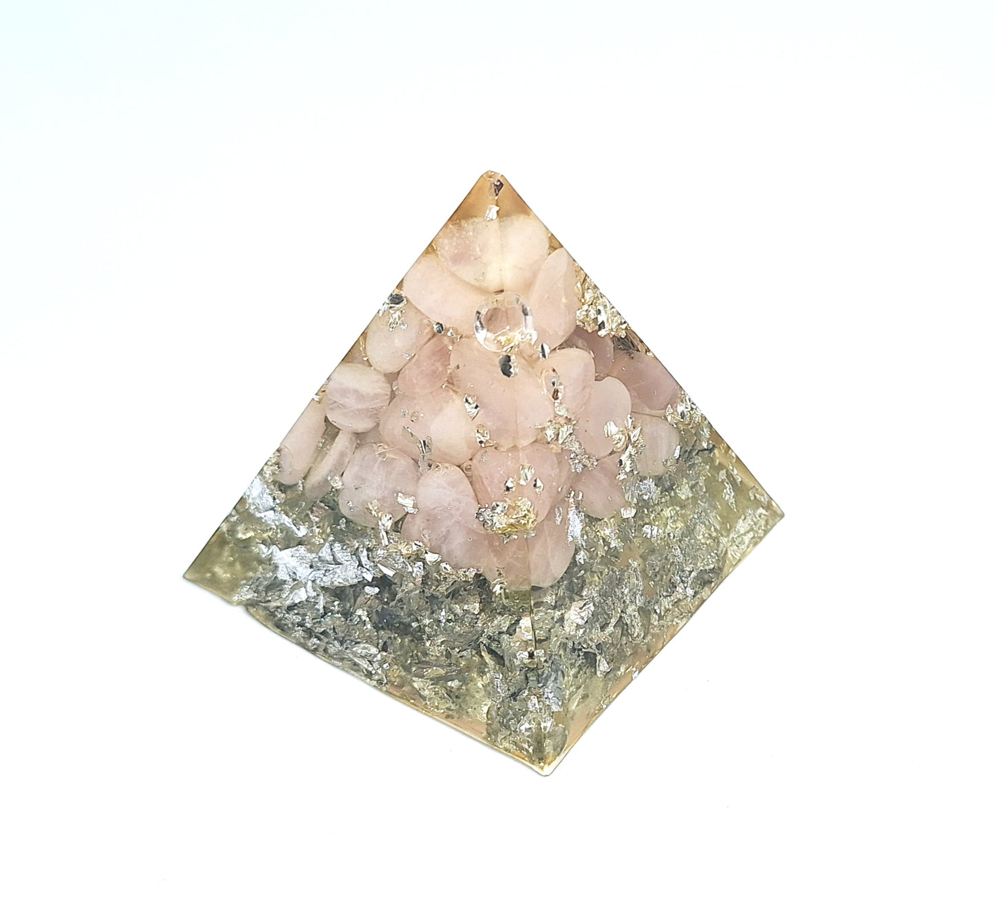 Orgonite pyramide L - Quartz rose, aluminium, fleur de vie 🩷