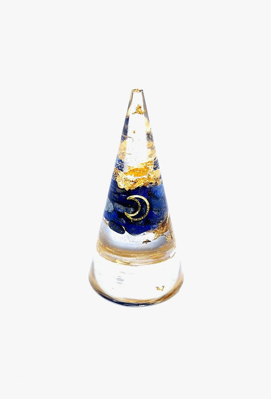 Orgonite cône M - Lapis-lazuli, lune, or