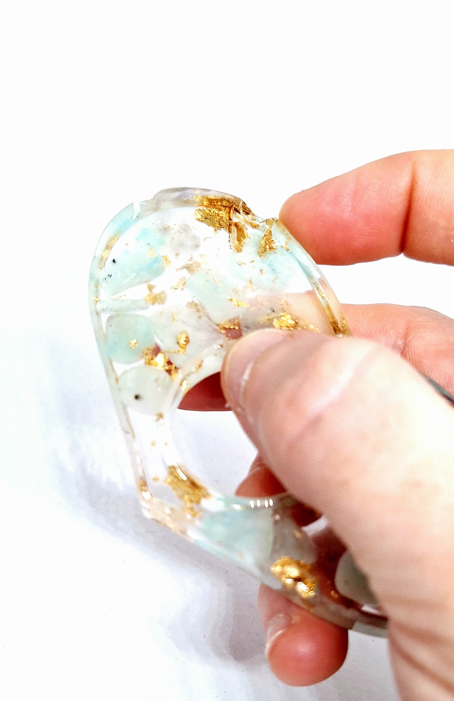 Bague de lecture orgonite Cœur - Amazonite, soleil ou lune, or