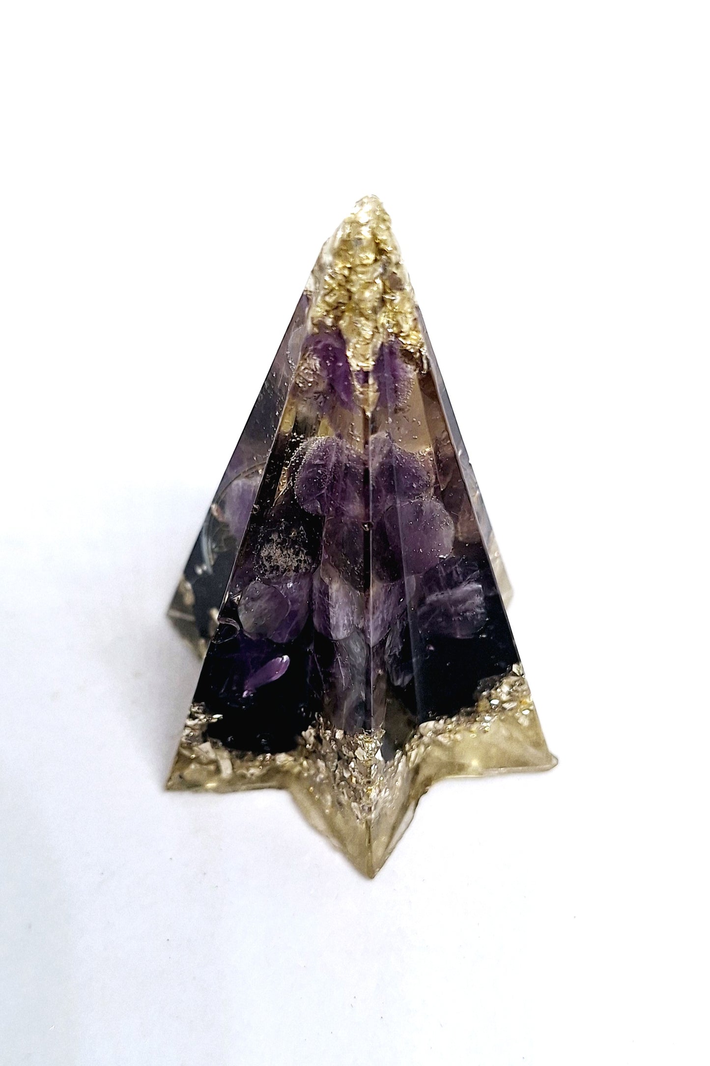 Orgonite - Poligone étoilée, fleur de vie, améthyste et obsidienne, aluminium